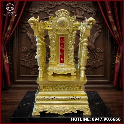 Ngai thờ 68cm đồng vàng đặt bài vị cửu huyền thất tổ cao 40cm x 20cm