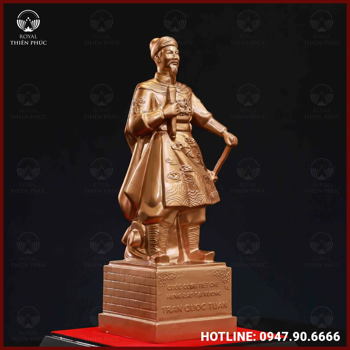 Tượng Trần Hưng Đạo đồng đỏ làm màu 38cm