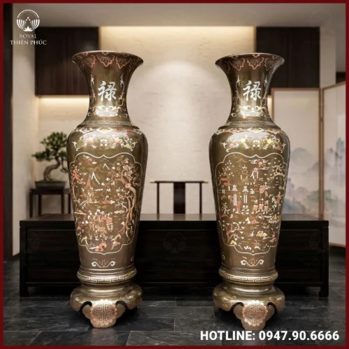 Lộc bình phong thủy bằng đồng khảm tam khí cao 1m2
