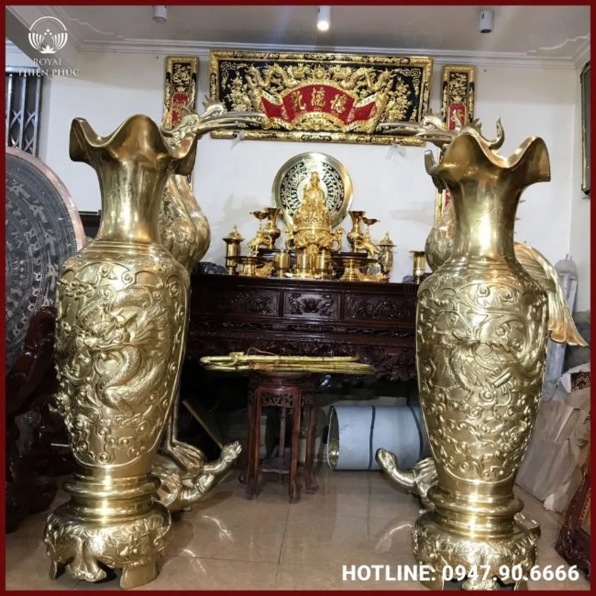 Đôi lọ lộc bình rồng phượng bằng đồng catut cao 1m5