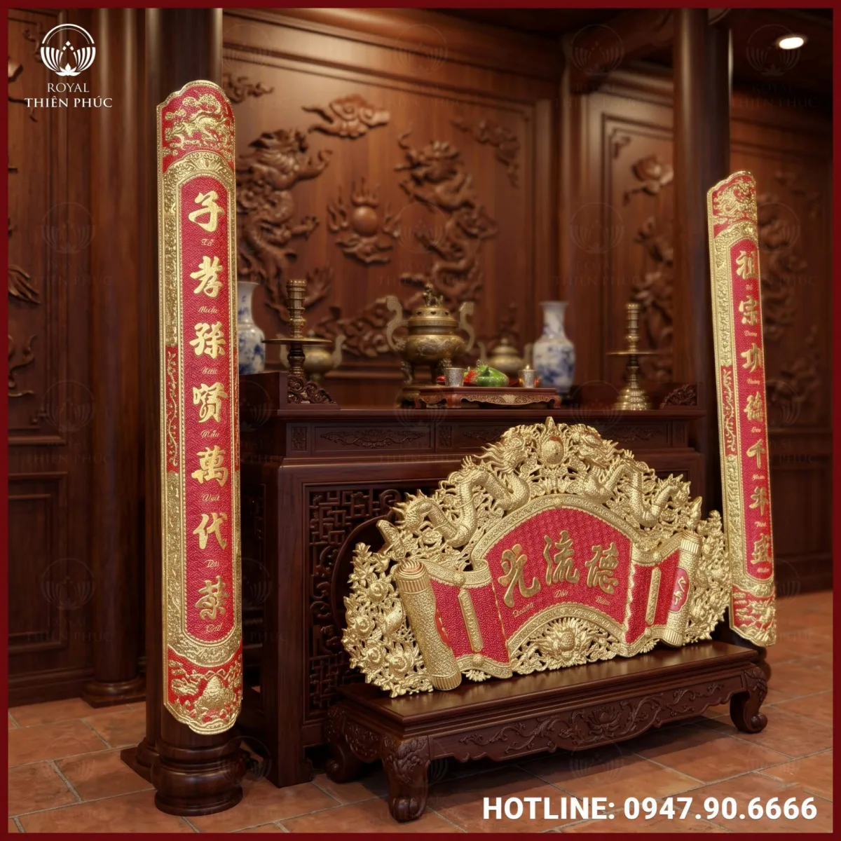 Bộ cuốn thư câu đối Đức Lưu Quang bằng đồng