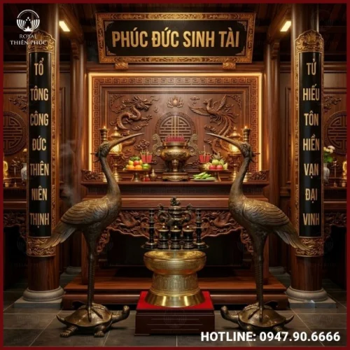 Bộ hạc thờ bằng đồng đỏ cỡ lớn nổi bật