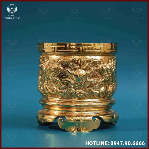Bát hương đồng đỏ mạ vàng tĩnh điện 16cm