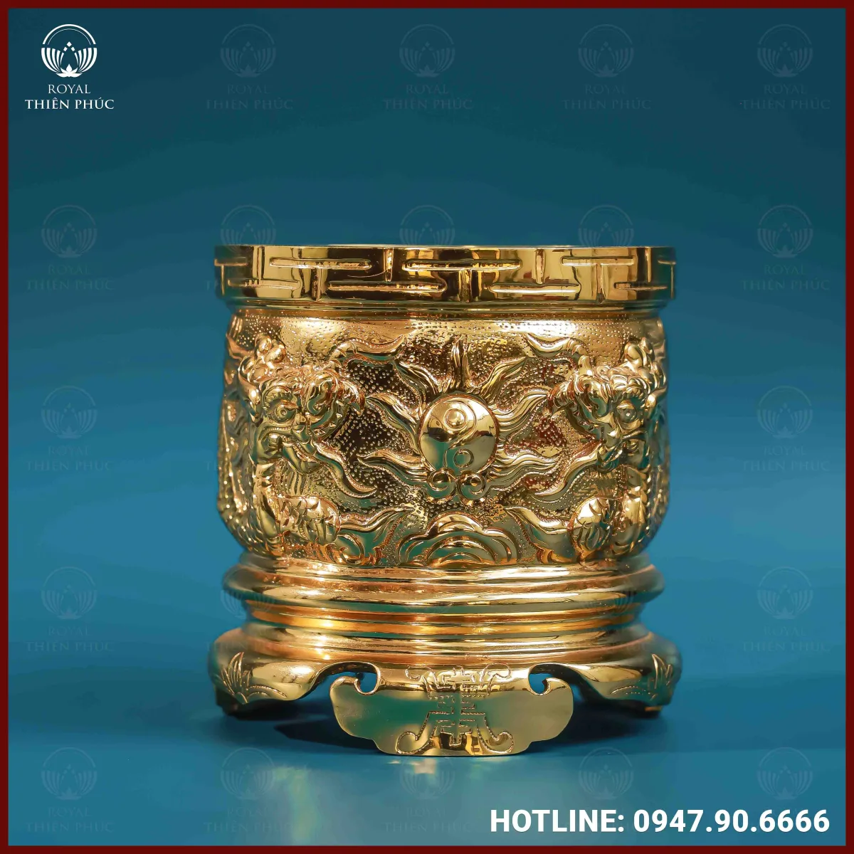 Bát hương đồng đỏ mạ vàng tĩnh điện 16cm