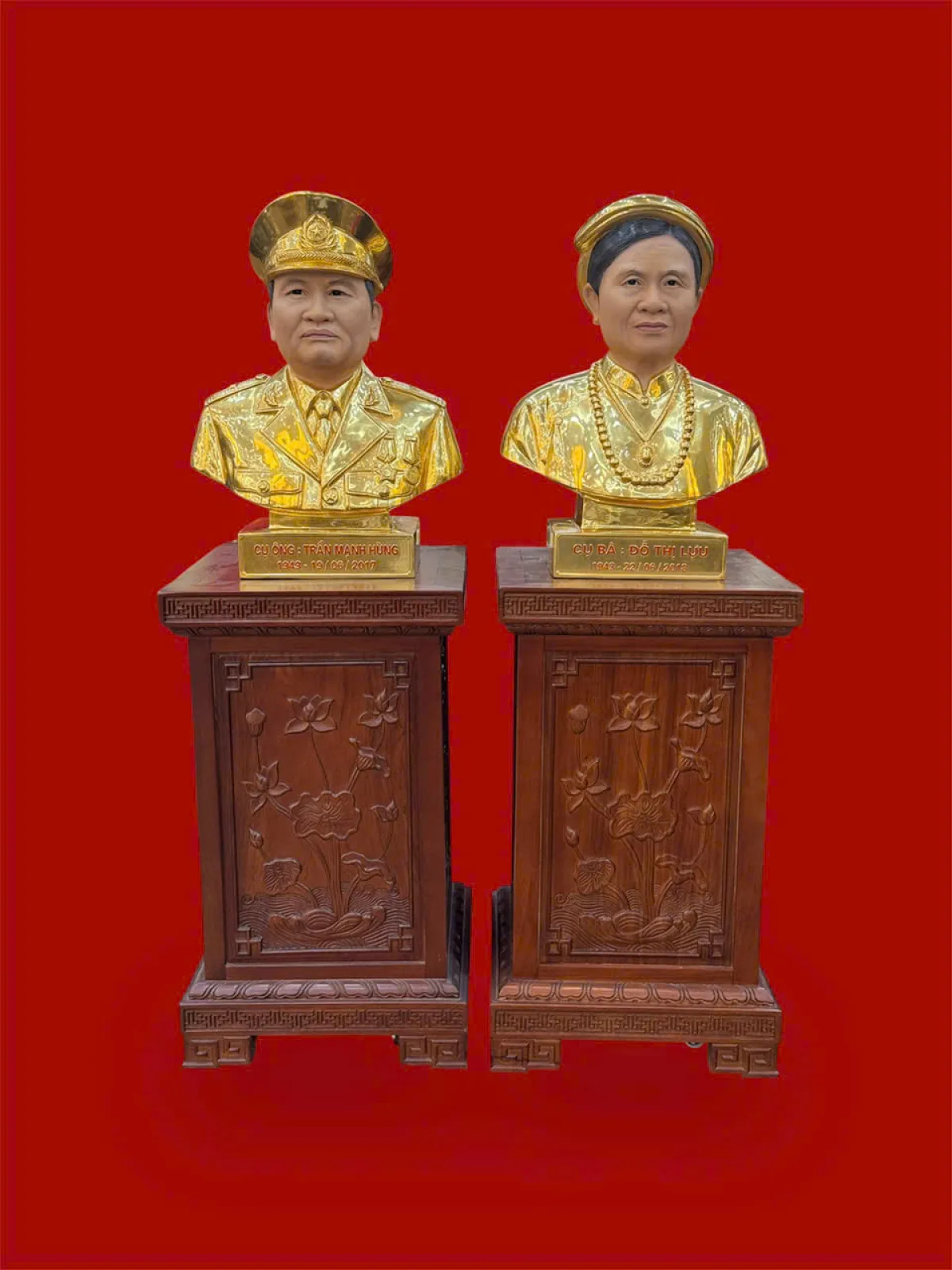 Đồ đồng Thiên Phúc hoàn thiện tượng truyền thần bằng đồng dát vàng vẽ phấn diện 48cm