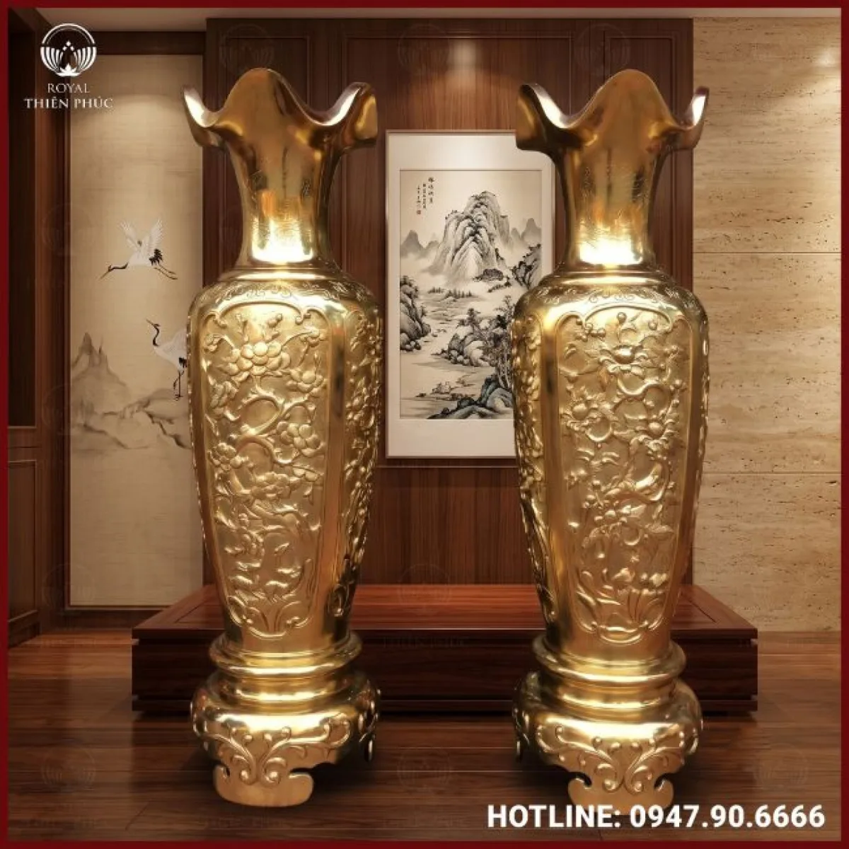 Lọ lục bình bằng đồng vàng catut cao 1m47