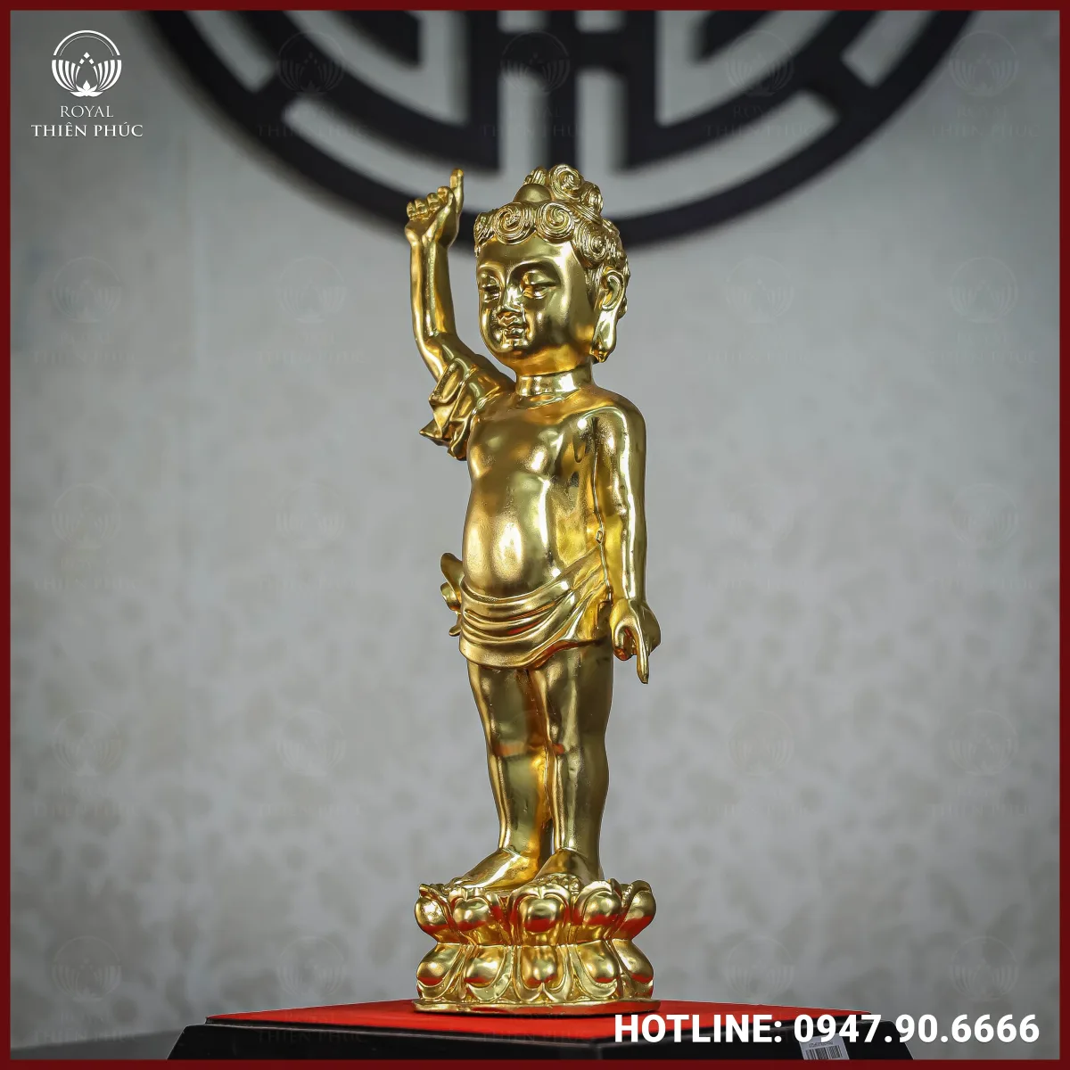 Tượng Phật Đản Sinh Đồng Vàng Dát Vàng Đài Loan Cao 38cm 