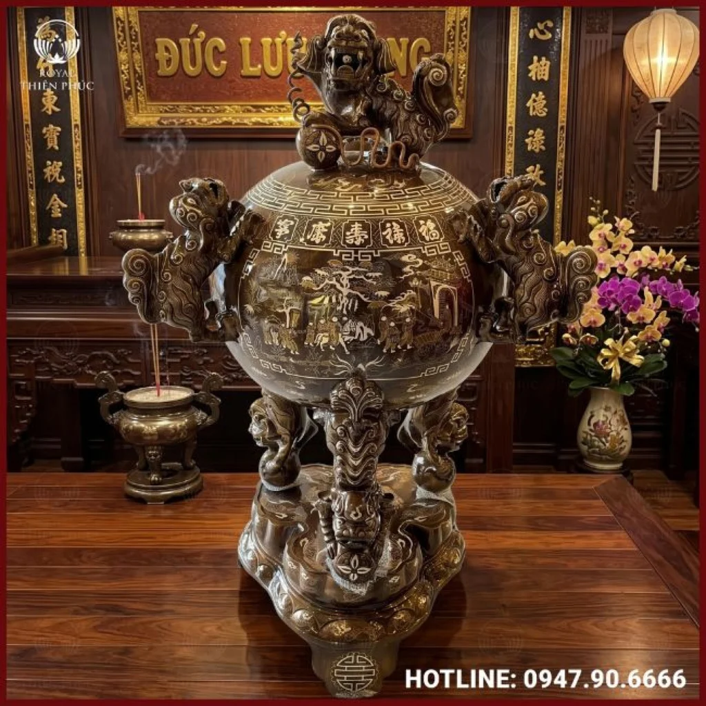 Đỉnh thất lân vờn cầu bằng đồng tinh xảo
