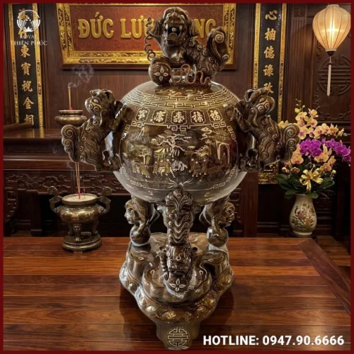 Đỉnh thất lân vờn cầu bằng đồng tinh xảo