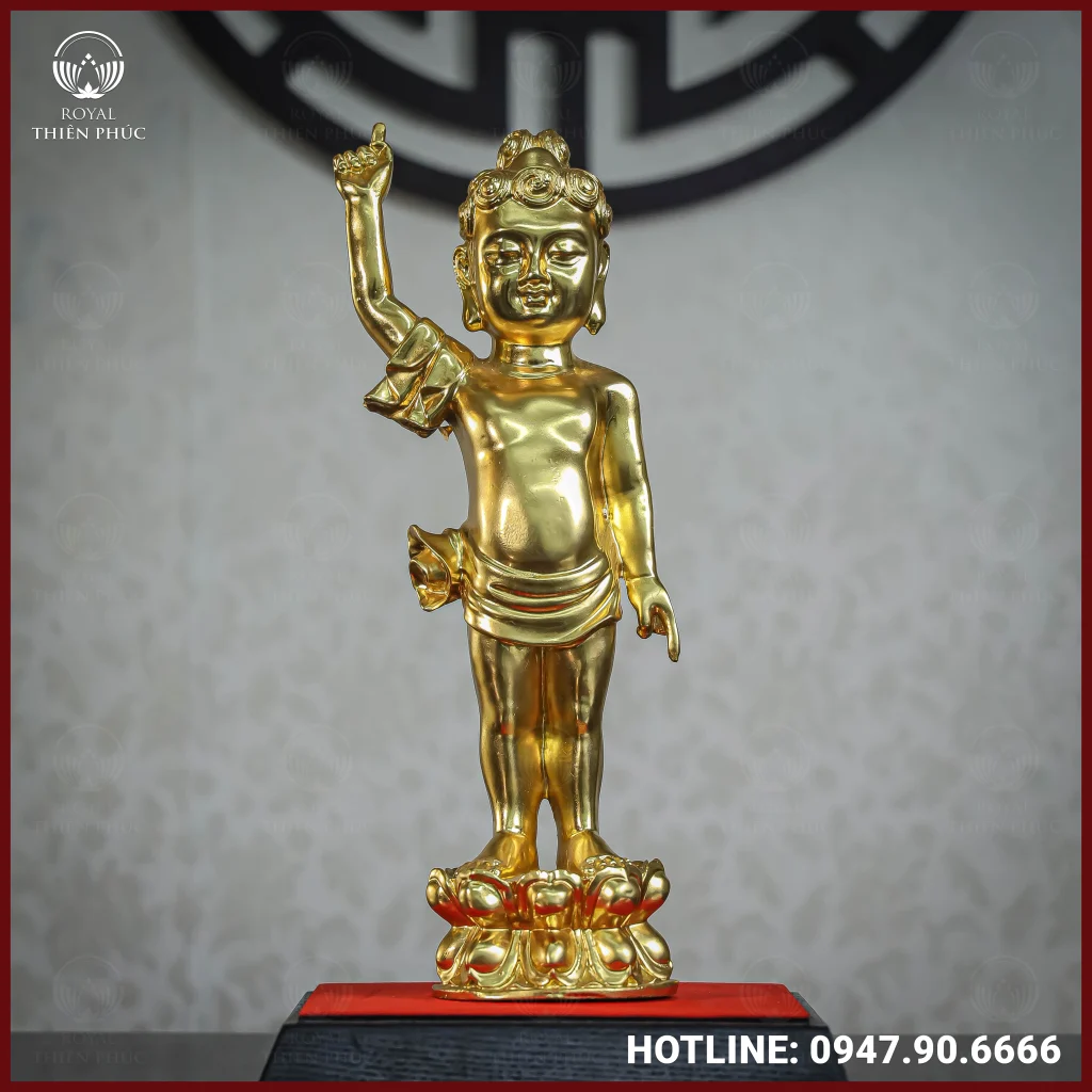 Tượng Phật Đản Sinh Đồng Vàng Dát Vàng Đài Loan Cao 38cm 