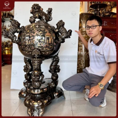 Đỉnh thất vờn cầu khảm tam khí cao 1m17