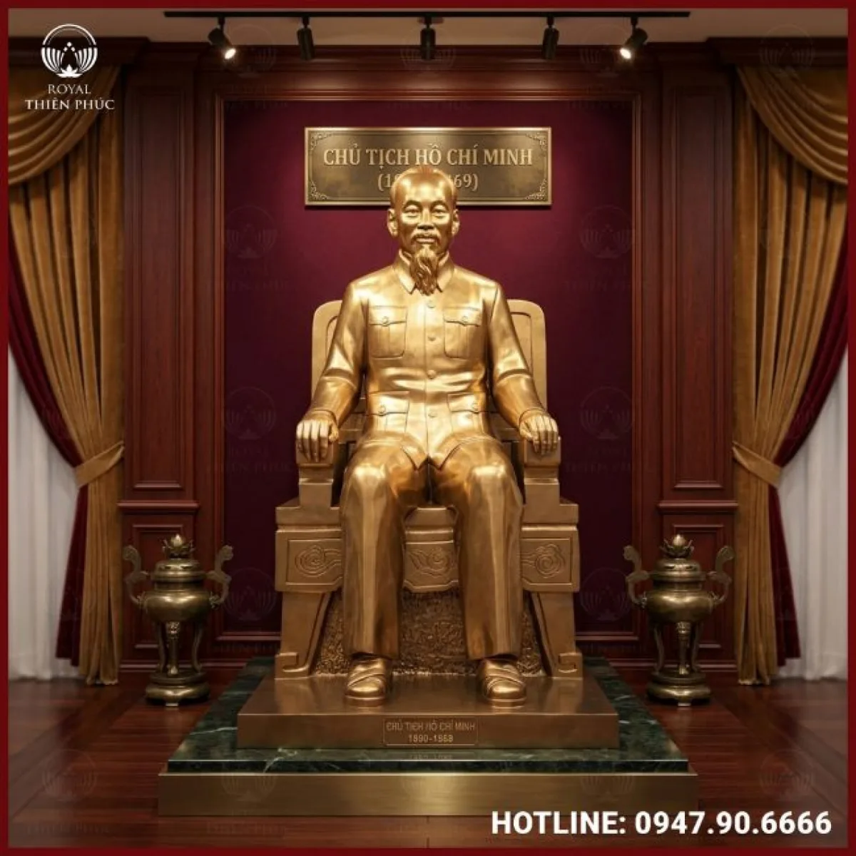 Tượng Bác Hồ ngồi bằng đồng đỏ cao cấp