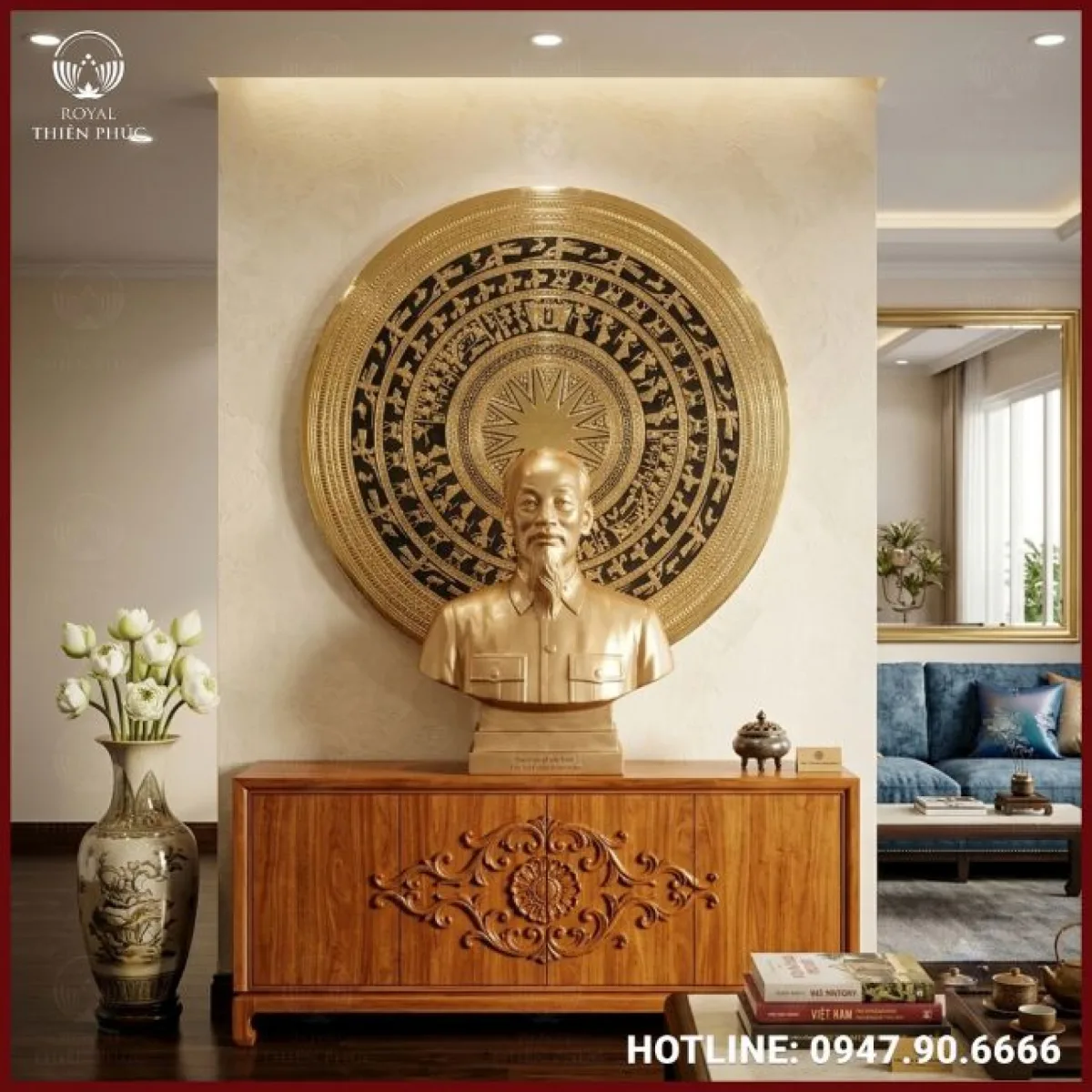 Tượng Bác Hồ bán thân bằng đồng đỏ phun nhũ cao cấp