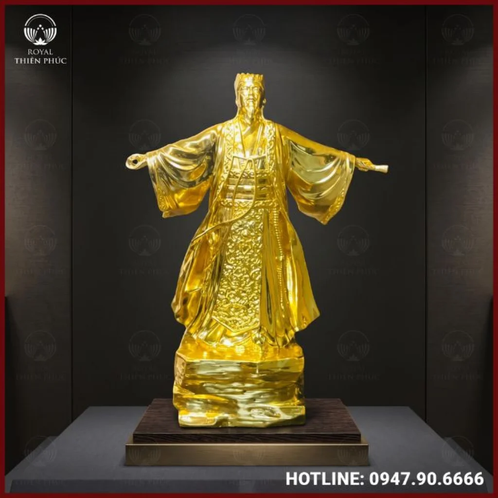 Pho tượng Khổng Minh bằng đồng thếp vàng 9999