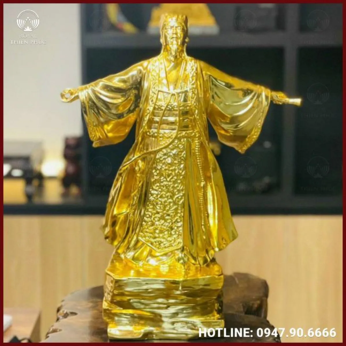 Pho tượng Khổng Minh bằng đồng thếp vàng 9999