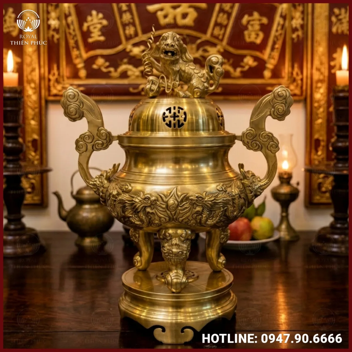 Đỉnh đồng chạm rồng bằng đồng catut cao 62 cm