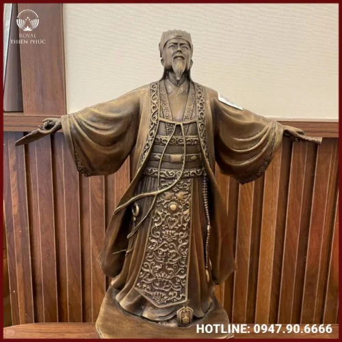 Tượng Khổng Minh đồng vàng dang tay cao 45cm