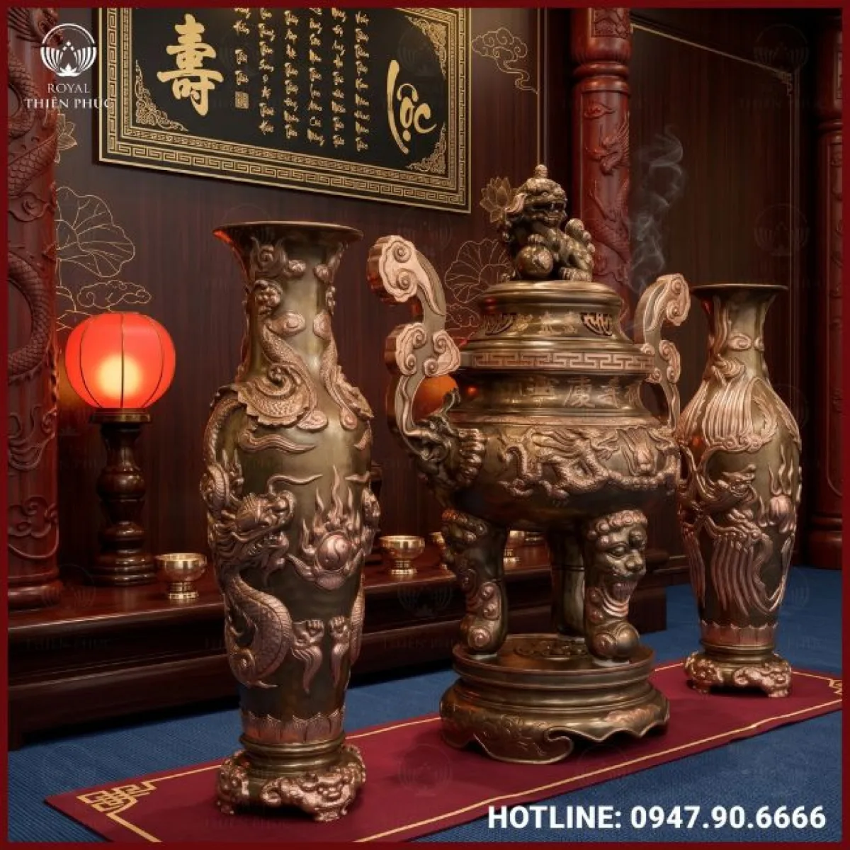 Đôi hạc thờ cỡ lớn đúc bằng đồng đỏ thếp vàng 9999 cao 2m02
