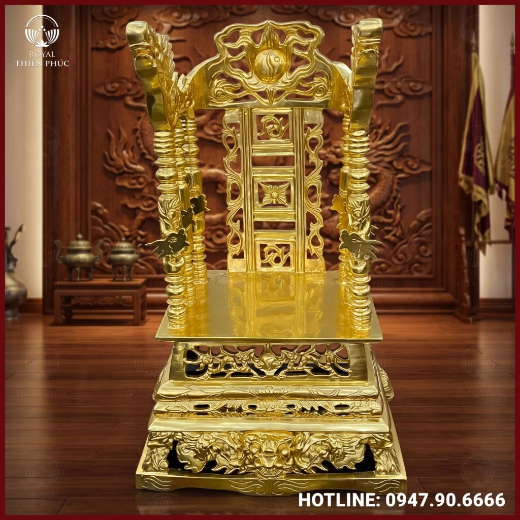 Ngai thờ bằng đồng đỏ thếp vàng cao cấp 80cm x 50cm x 39cm