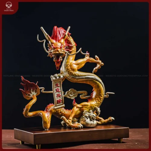 Tượng rồng vàng đồng vàng Cung Hỷ Phát Tài