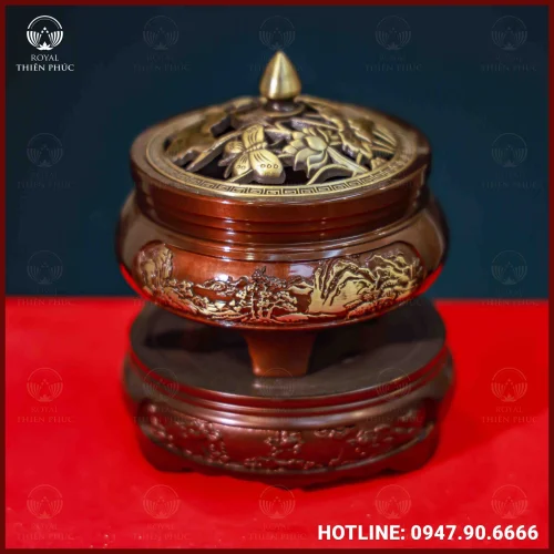 Trầm sen bướm đồng vàng hai công nghệ cao 11cm đường kính 8cm