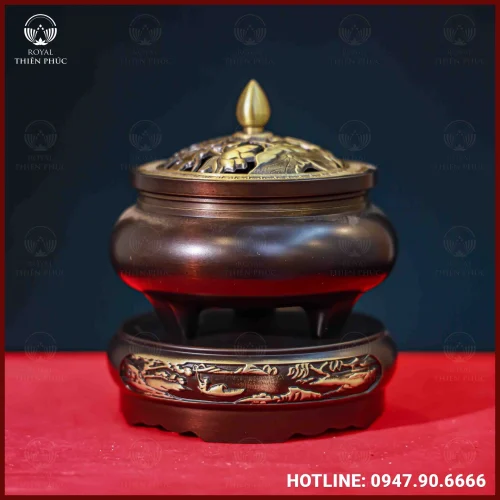 Trầm sen bướm đồng vàng màu hun cao 11cm đường kính 8cm