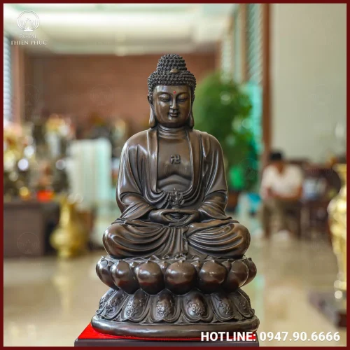 Tượng Phật A Di Đà bằng đồng vàng hun giả cổ cao 46cm