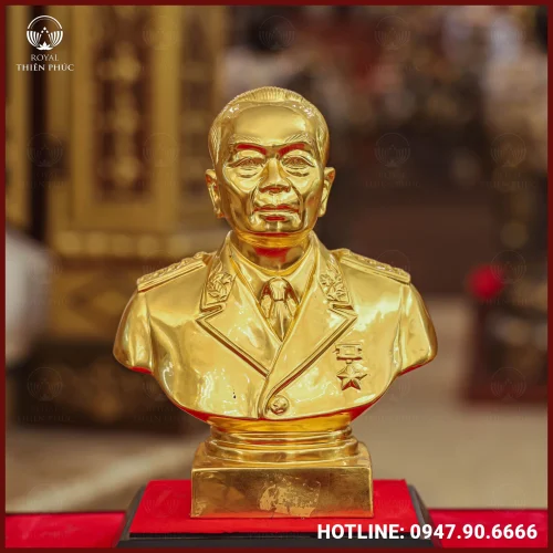 Tượng Bác Giáp đồng đỏ dát vàng bán thân cao 25cm