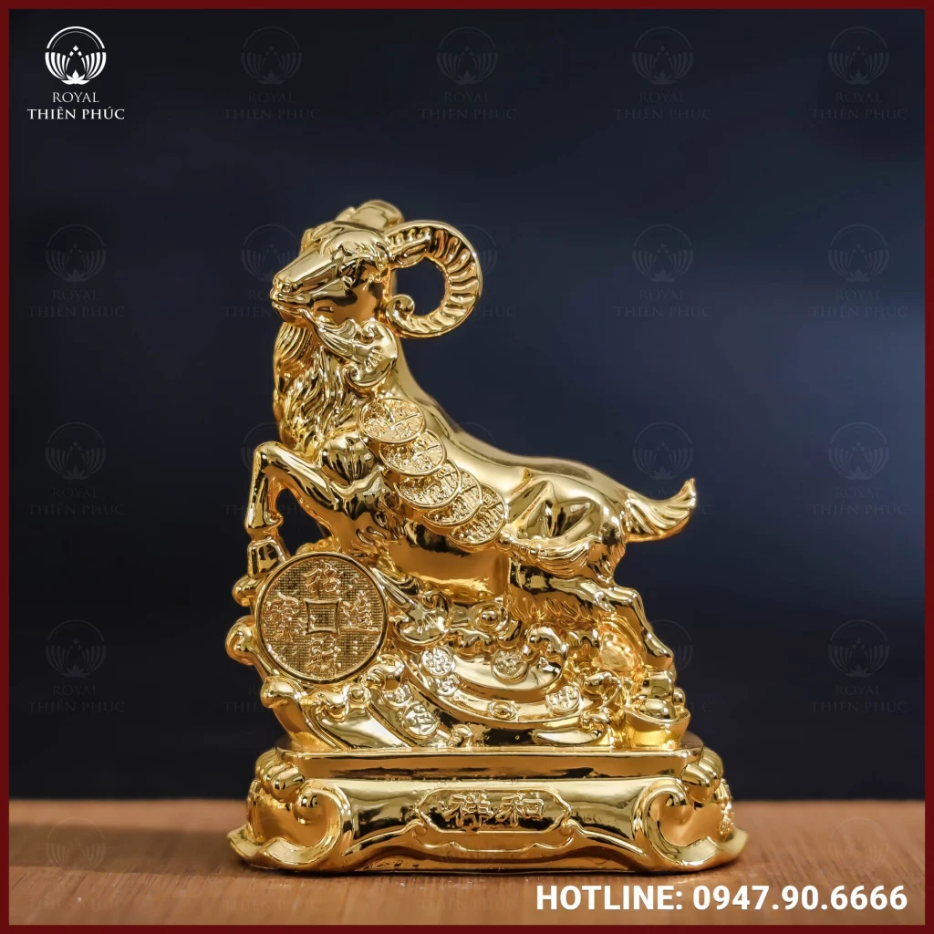 Tượng dê đồng vàng mạ vàng kích thước 15x13cm nặng 1,1kg