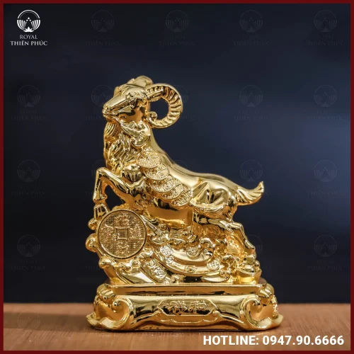 Tượng dê đồng vàng mạ vàng kích thước 15x13cm nặng 1,1kg