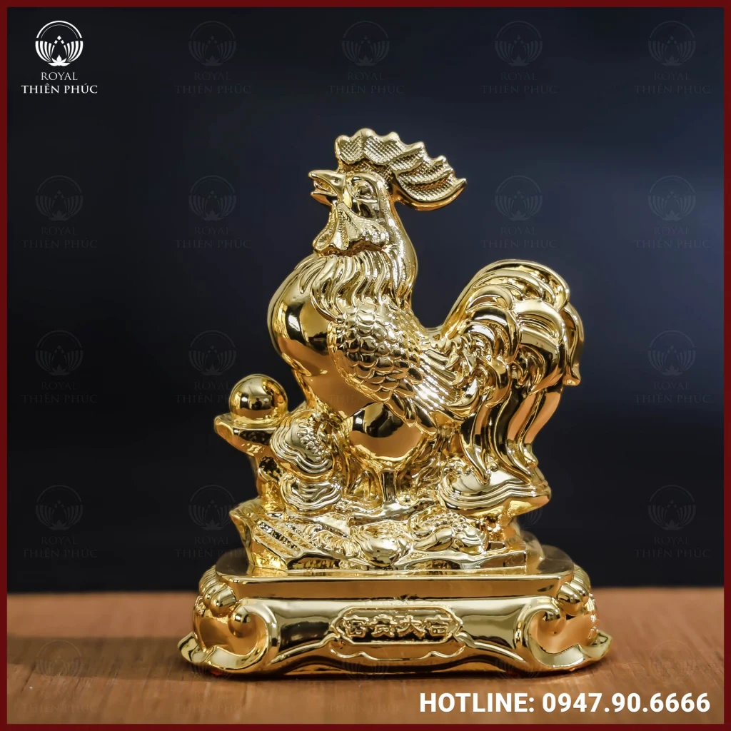 Tượng gà đồng vàng mạ vàng kích thước 15x12cm nặng 1,2kg