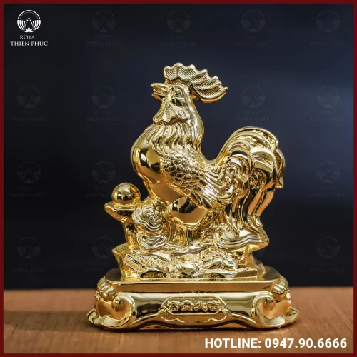 Tượng gà đồng vàng mạ vàng kích thước 15x12cm nặng 1,2kg