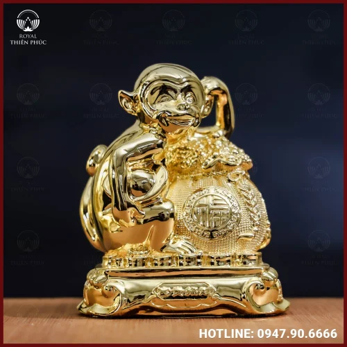 Tượng khỉ đồng vàng mạ vàng kích thước 17x13cm nặng1kg