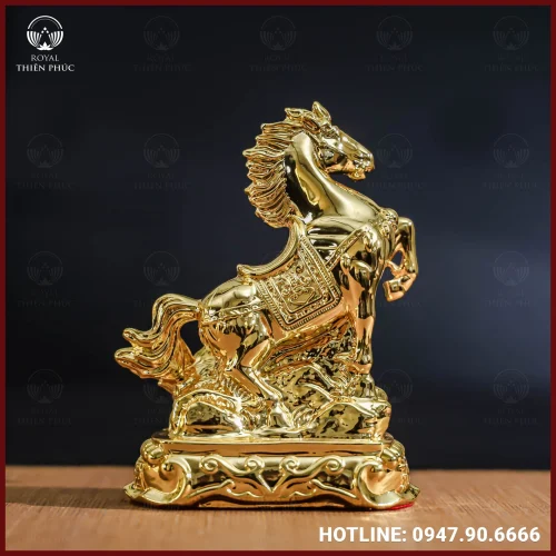 Tượng ngựa đồng vàng mạ vàng kích thước 15x12cm nặng 1,2kg