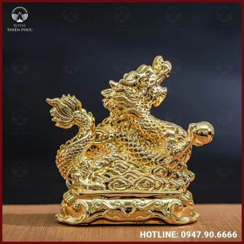 Tượng rồng đồng vàng mạ vàng kích thước 18x13cm nặng 1kg