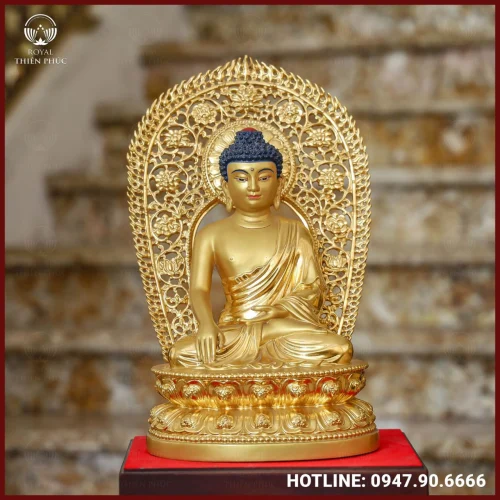 Tượng Phật Thích Ca Nepal đồng đỏ dát vàng cao 40cm