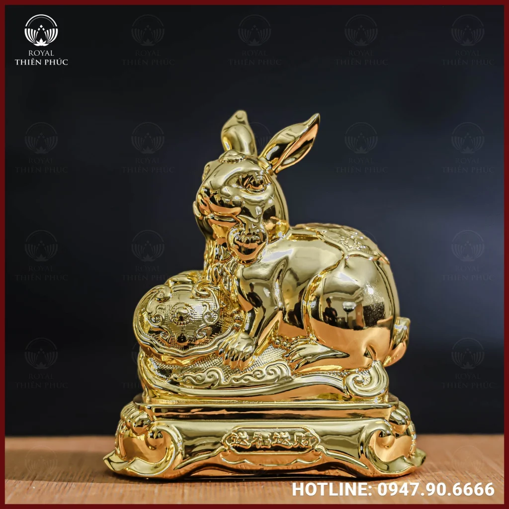 Tượng thỏ đồng vàng mạ vàng kích thước 15x12cm nặng 1,2kg