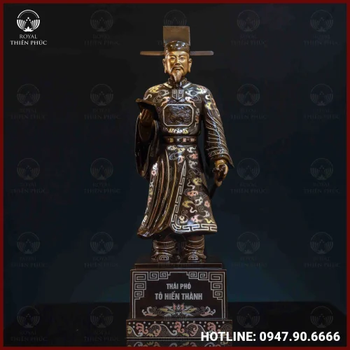 Tượng Tô Hiến Thành đồng đỏ khảm tam khí kích thước 70x23x40cm