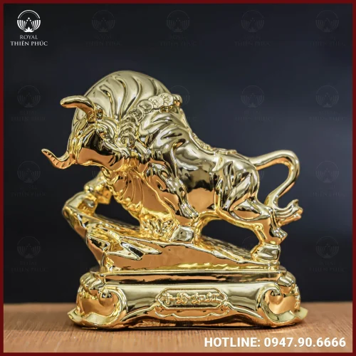 Tượng trâu đồng vàng mạ vàng kích thước 16x13cm nặng 1kg
